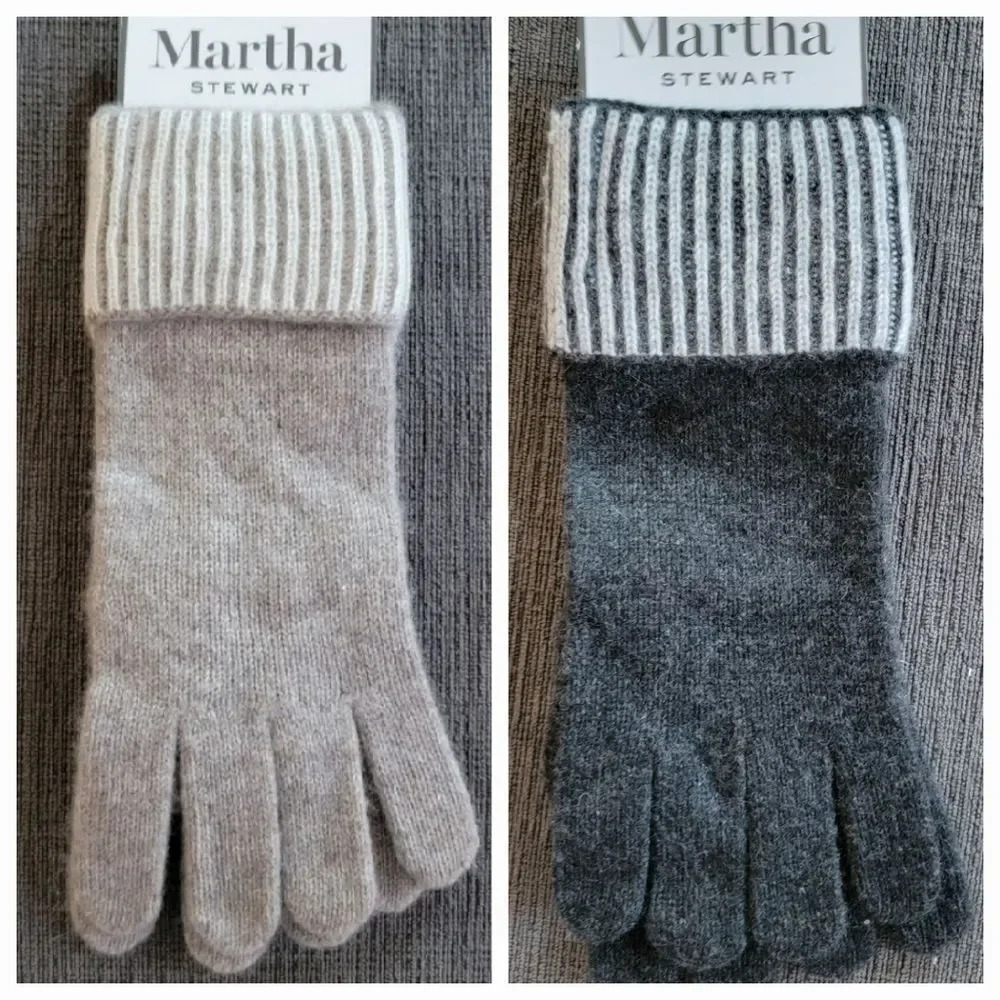 NWT Martha STEWART 100% 2 -PLY CASHMERE WOMEN'S  Grey & Tan WINTER Gloves 2 pack